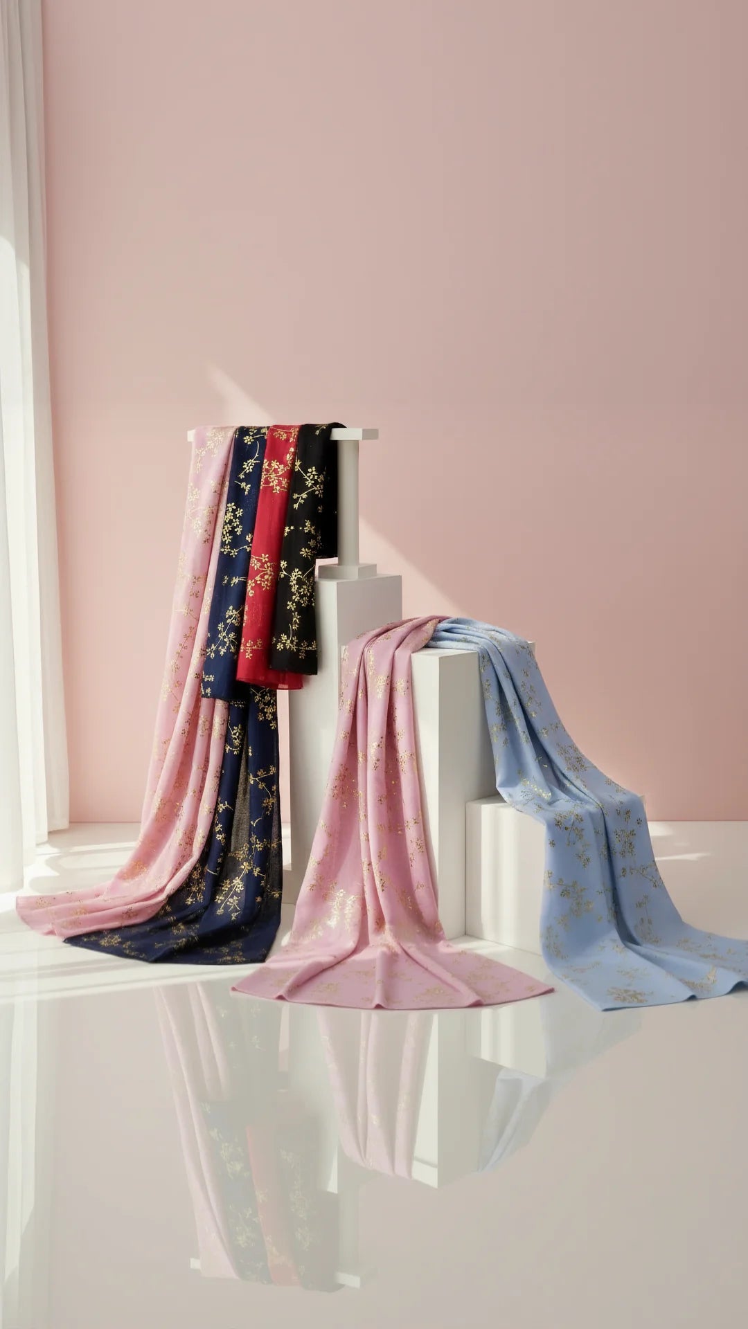 Flower Shimmer Gold Foil Scarf Pack of 12