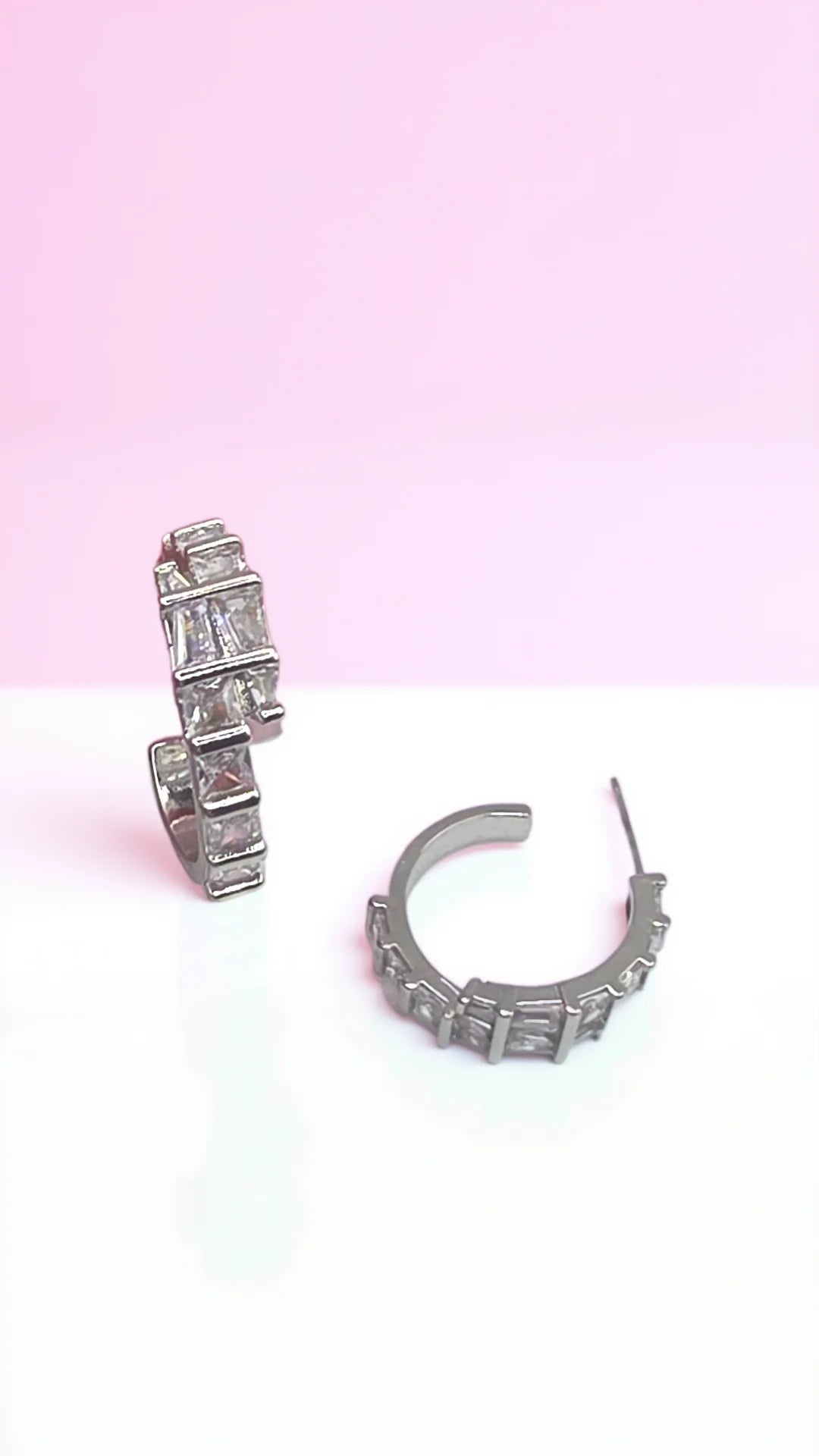 Baguette Huggie Hoop Crystal Earrings