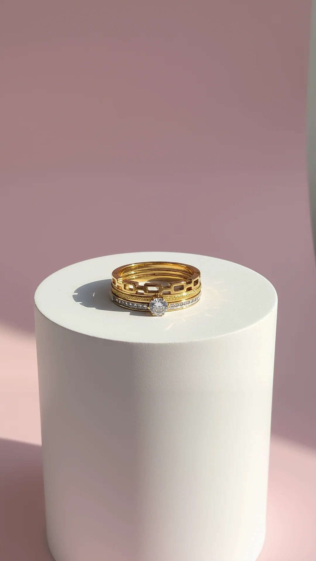 Waterproof 14k Gold Plated Solitaire Crystal Stacking Rings Box set of 24