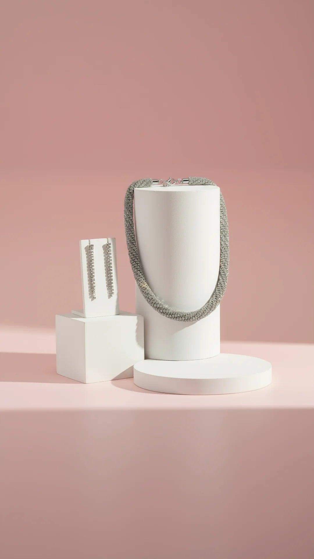 Silver Twisted Crystal Necklace & Earring Set