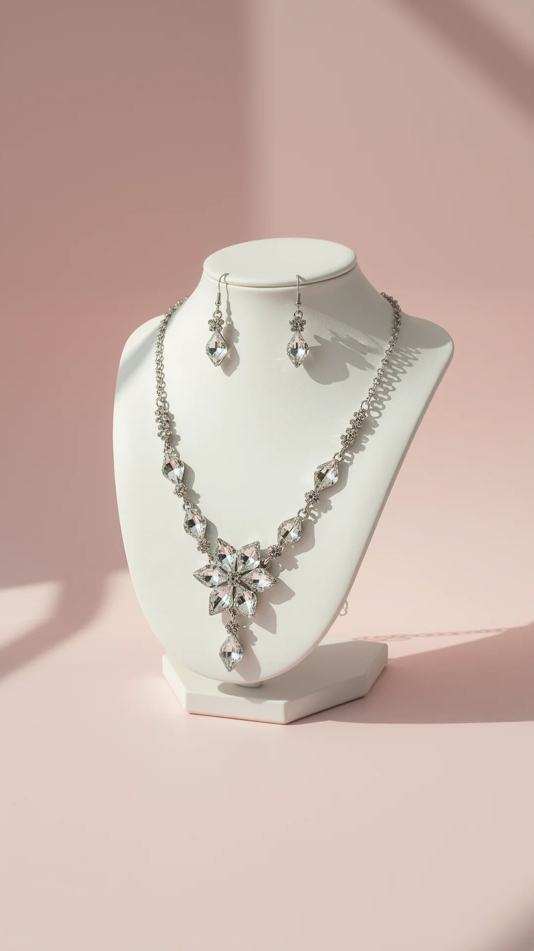 Flower Crystal Necklace & Earrings Set