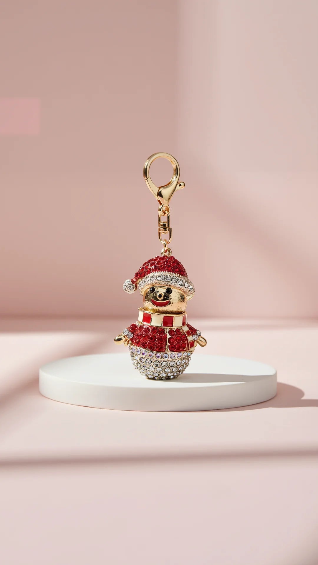 Stripey Scarf Snowman Crystal Keyring & Bag Charm