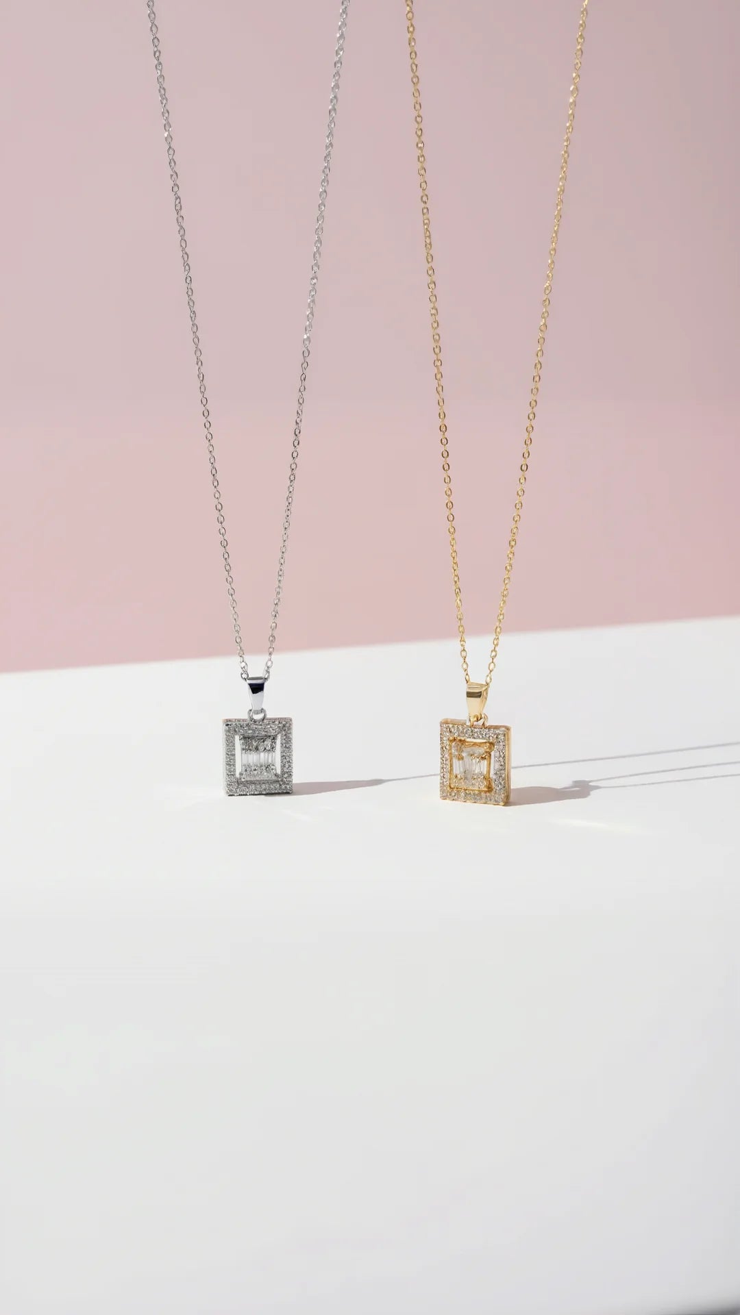 Layered Square Crystal Pendant Necklace
