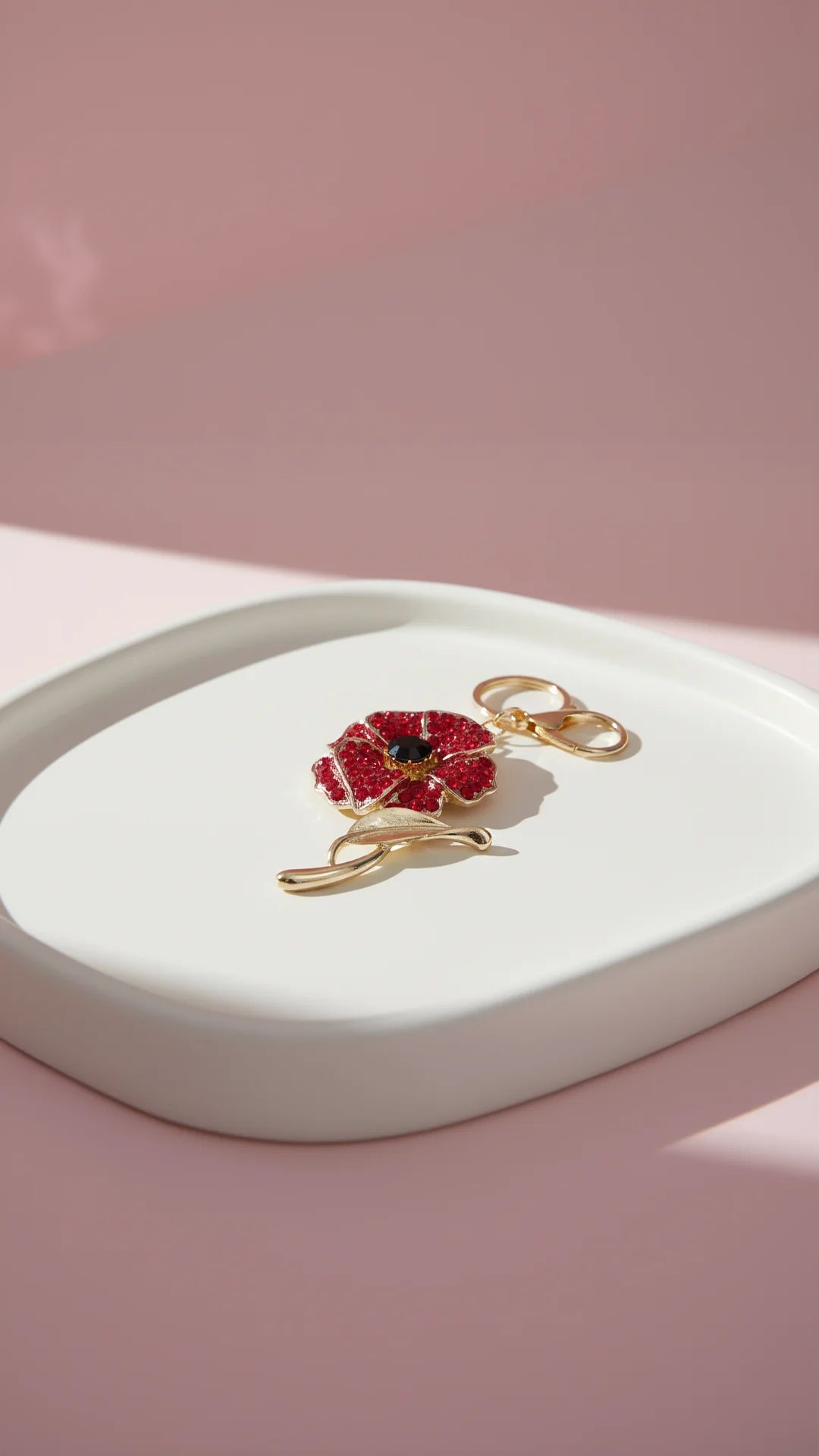 Poppy Flower Red Crystal Key Ring & Bag Charm