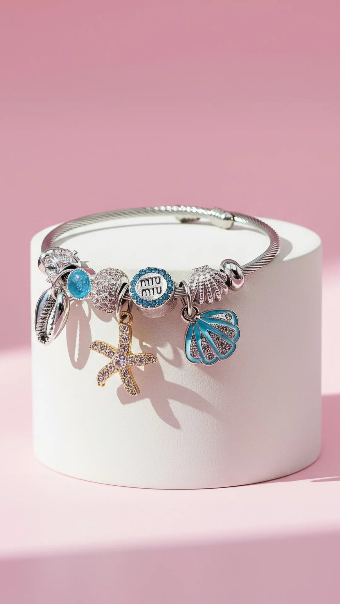 Starfish & Seashells Crystal Charm Beaded Bracelet