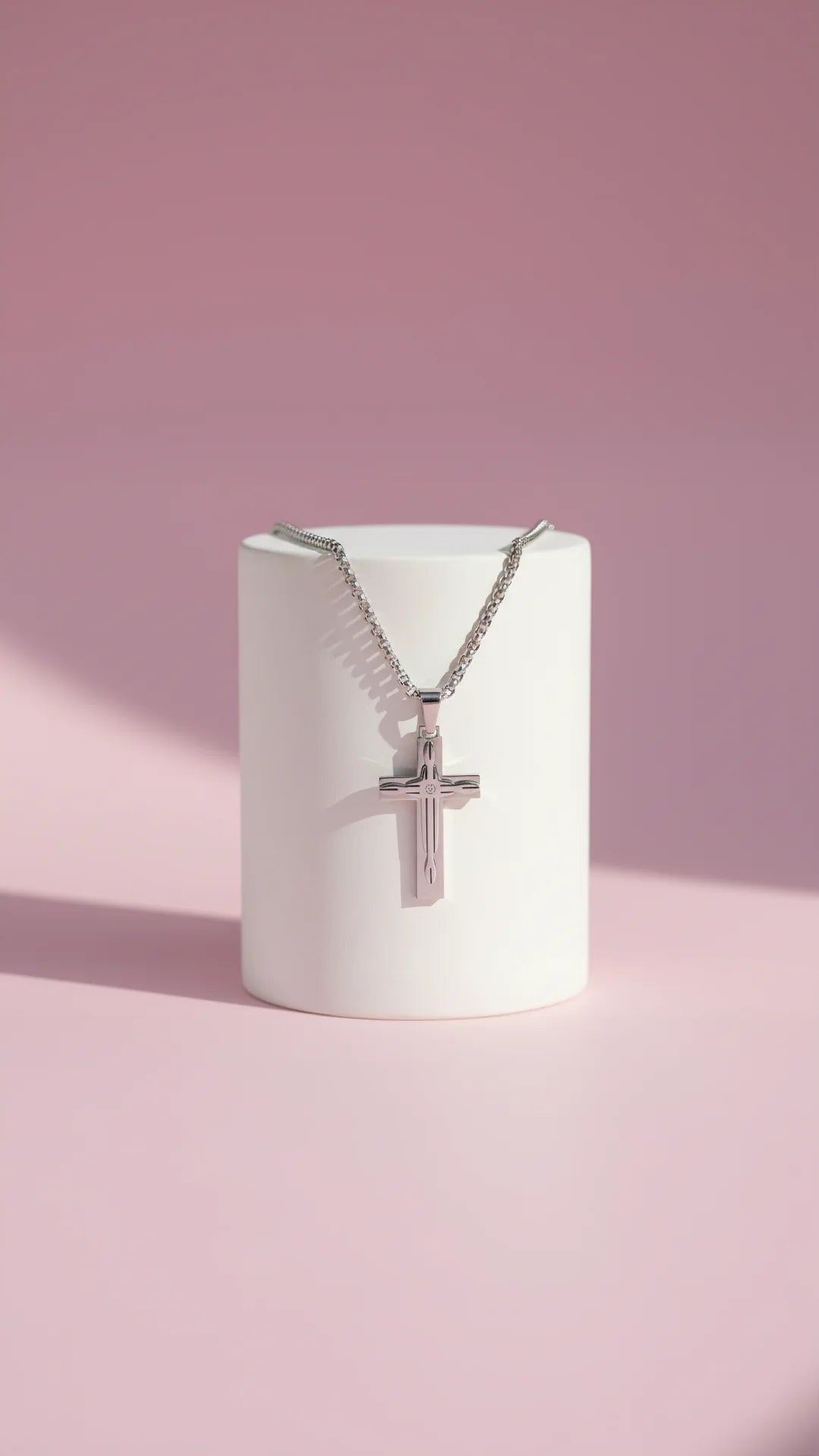 Silver Inlay Crystal Cross Necklace