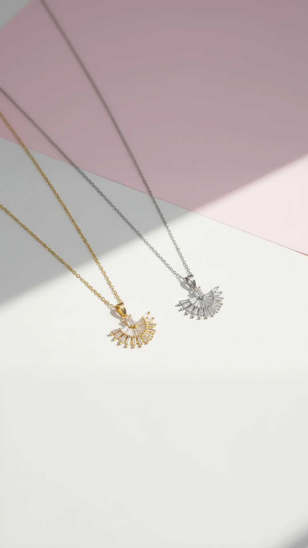 Fan Decor Crystal Pendant Necklace