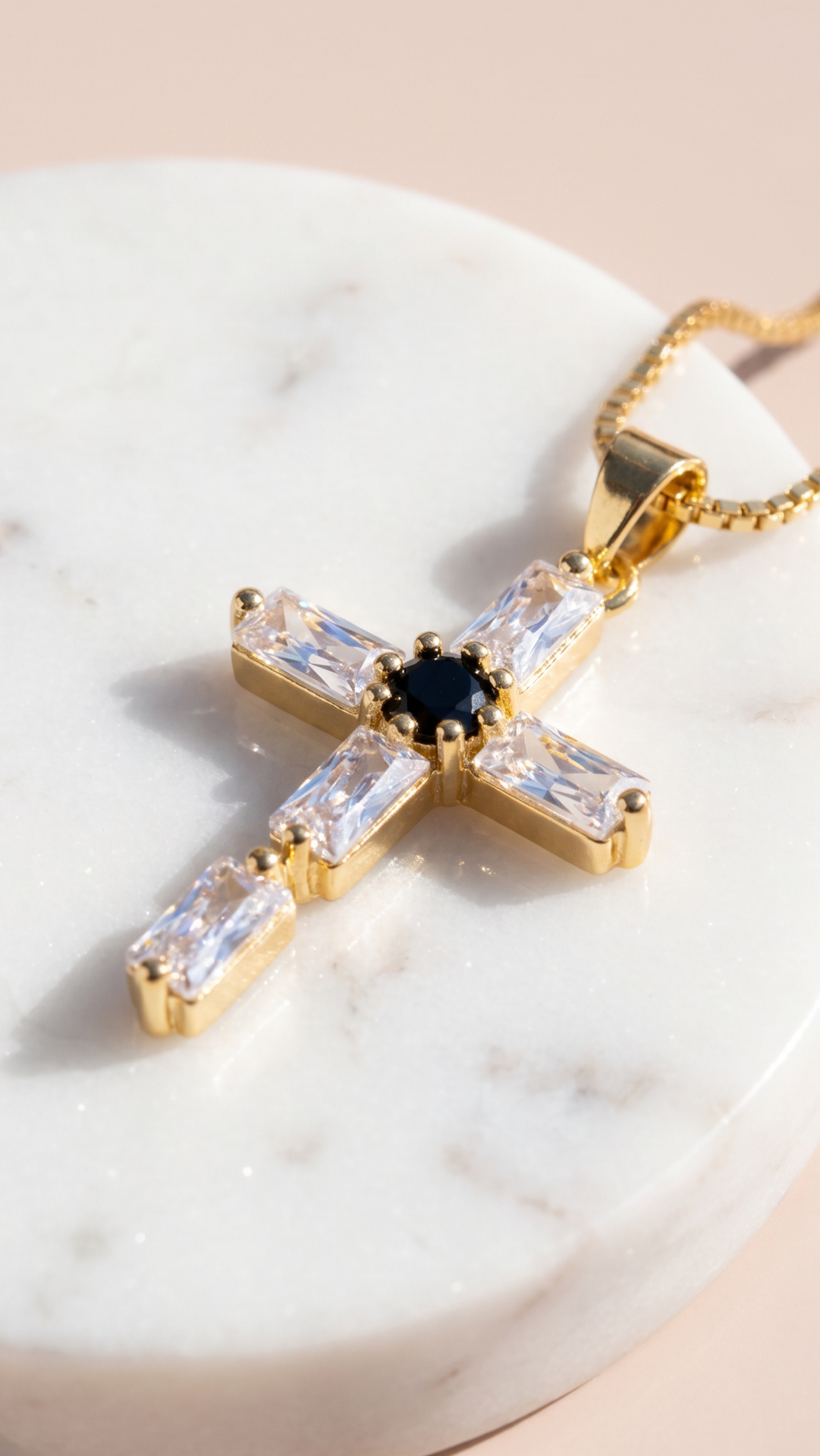 Gold Crystal Cross Symbolic Pendant Necklace