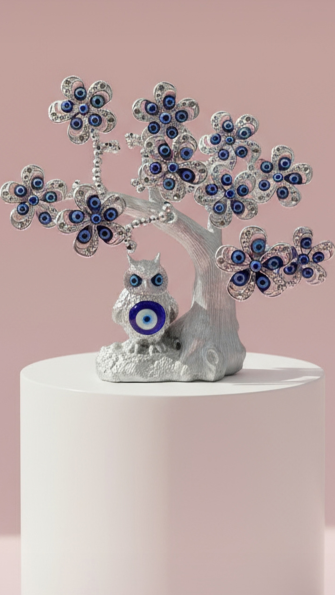 Silver Owl Evil Eye Tree With Gift Box