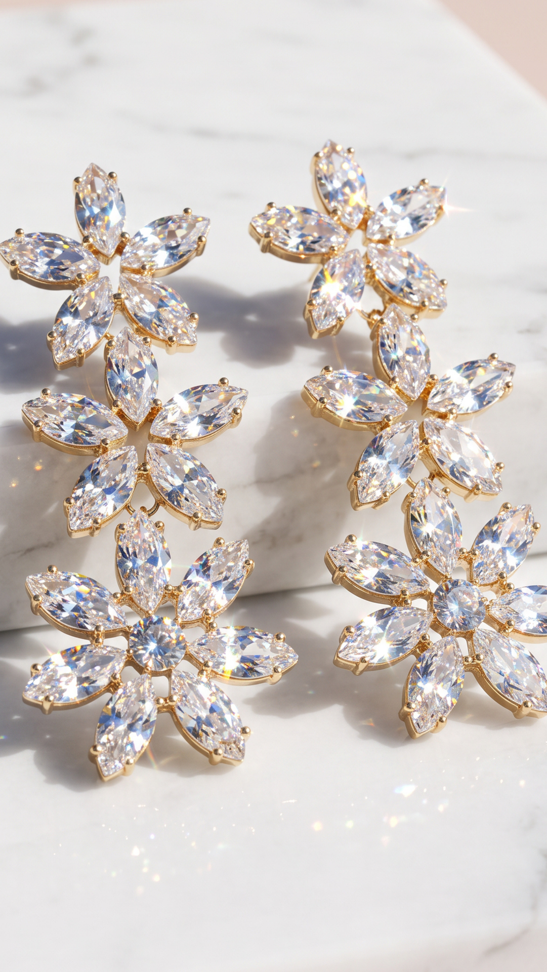 Flower Crystal Drop & Dangle Statement Earrings
