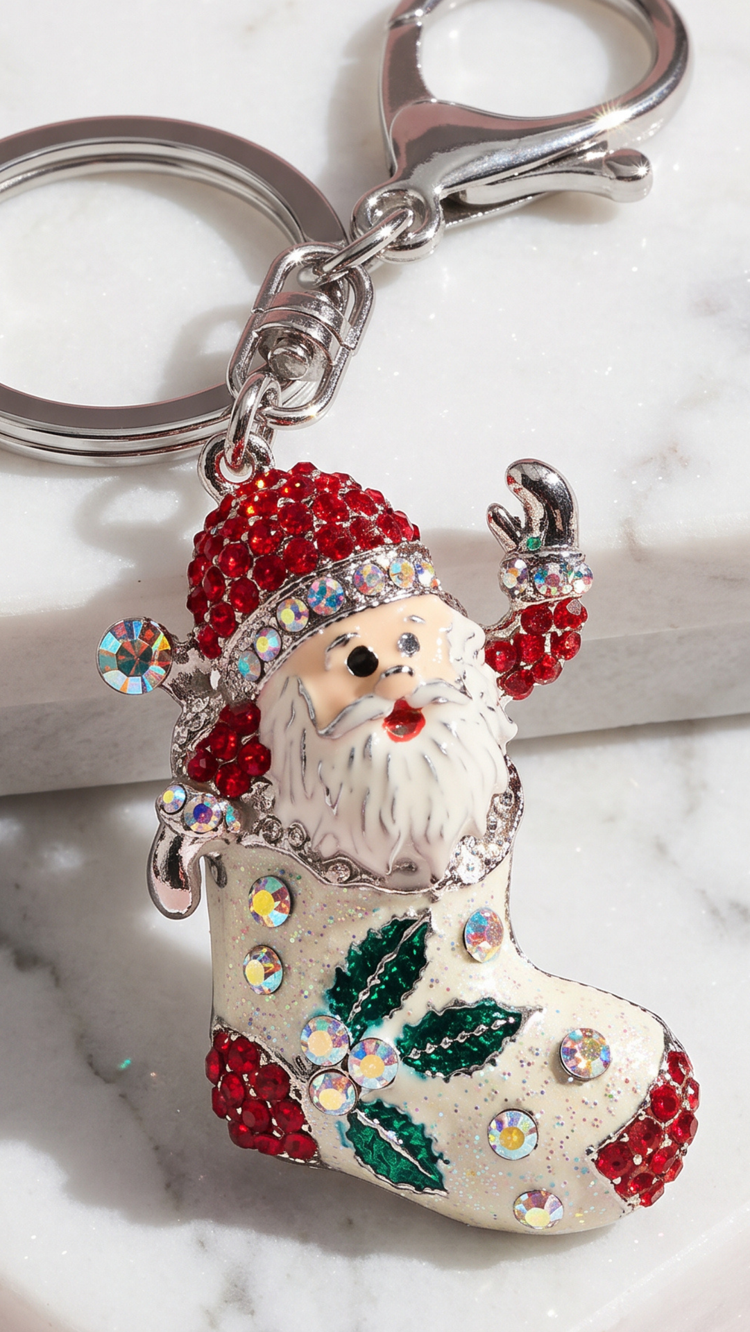 Santa Stocking Crystal Key Ring & Bag Charm