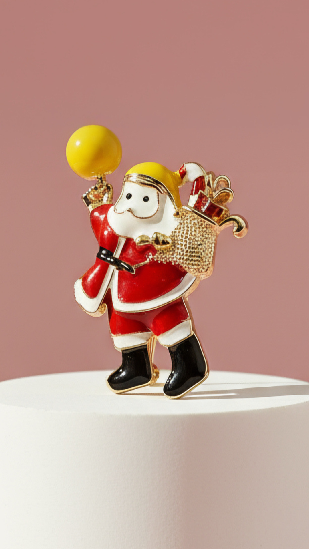 Santa Claus & Candy Cane Festive Christmas Brooch