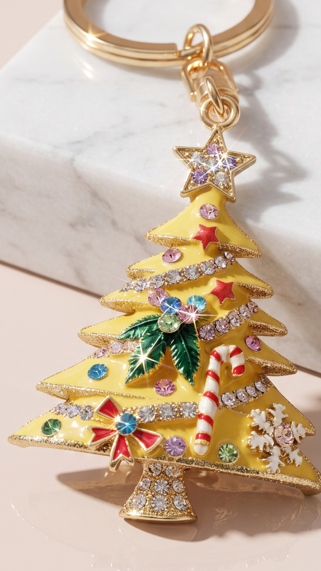 Candy Cane Christmas Tree Festive Key Ring & Bag Charm