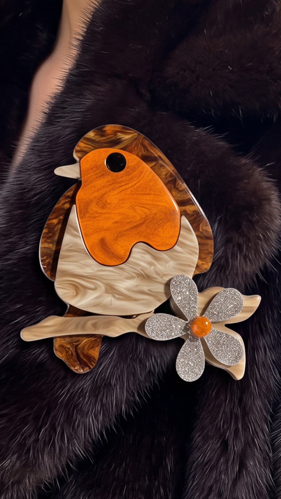 Acrylic Robin Festive Christmas Brooch