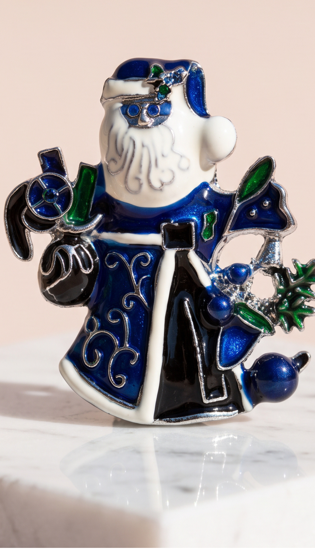 Blue Santa Christmas Festive Brooch Pin