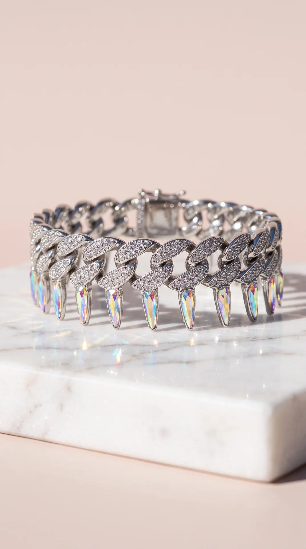 Prism Tapered Crystal Spiked Cuban Link Bracelet