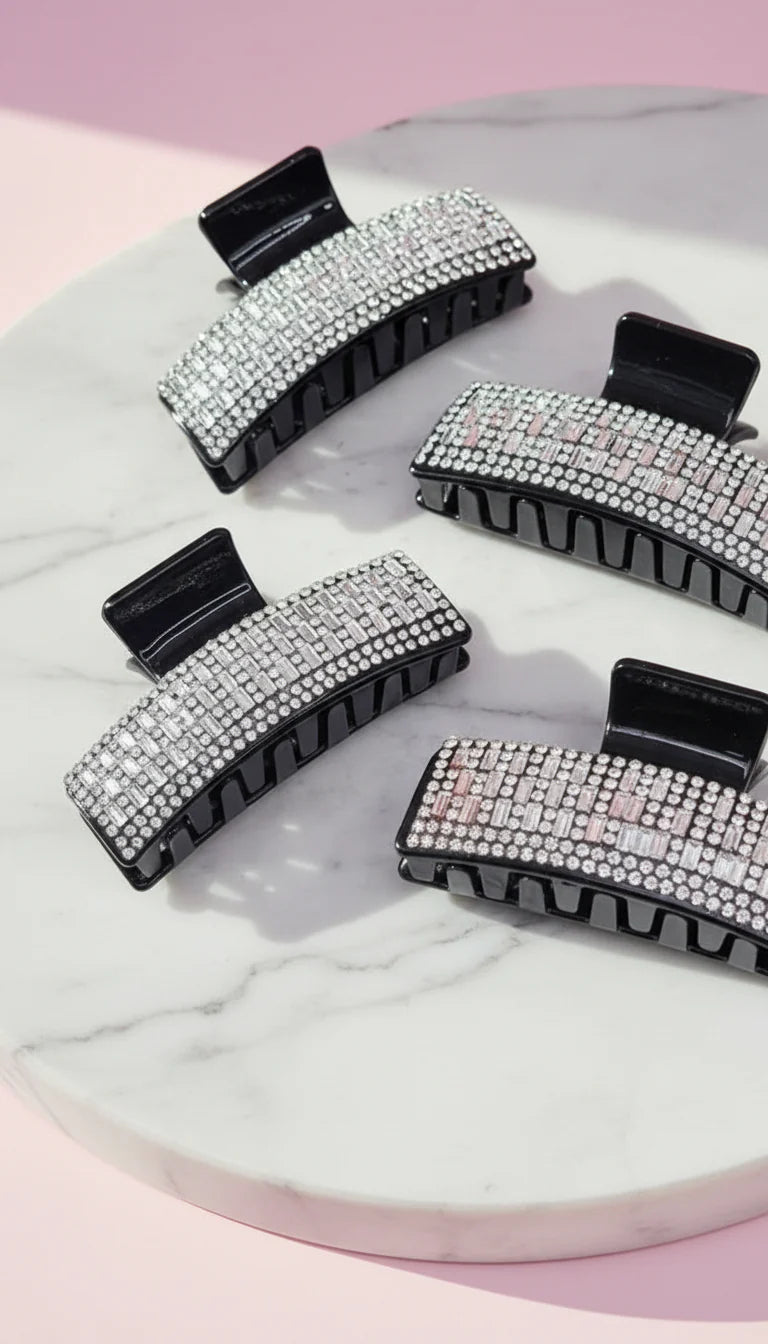 Mirrored Crystal Oblong Hair Clamps Pack of 12