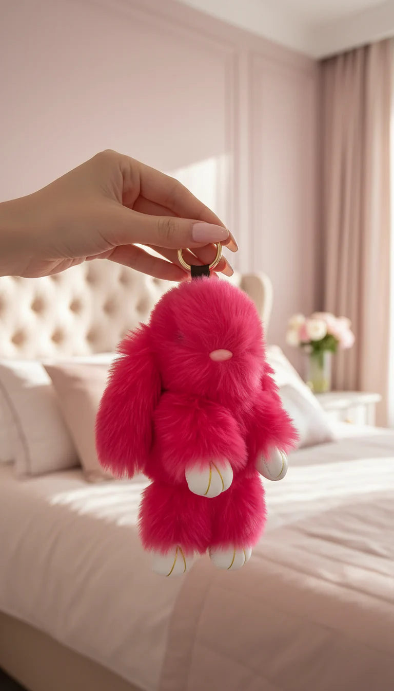 Pack Of 10 Fluffy Bunny Key Ring & Bag Charms