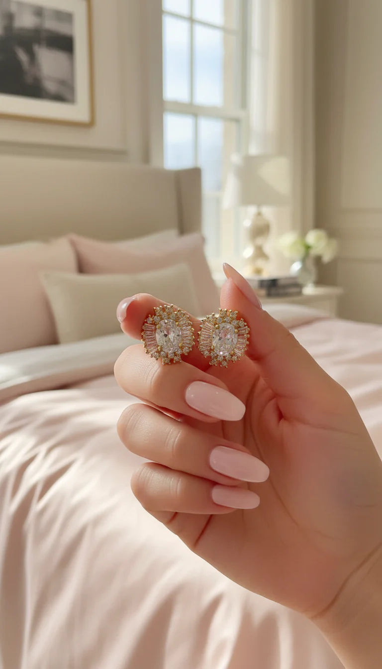 Round Cluster Crystal Stud Earrings
