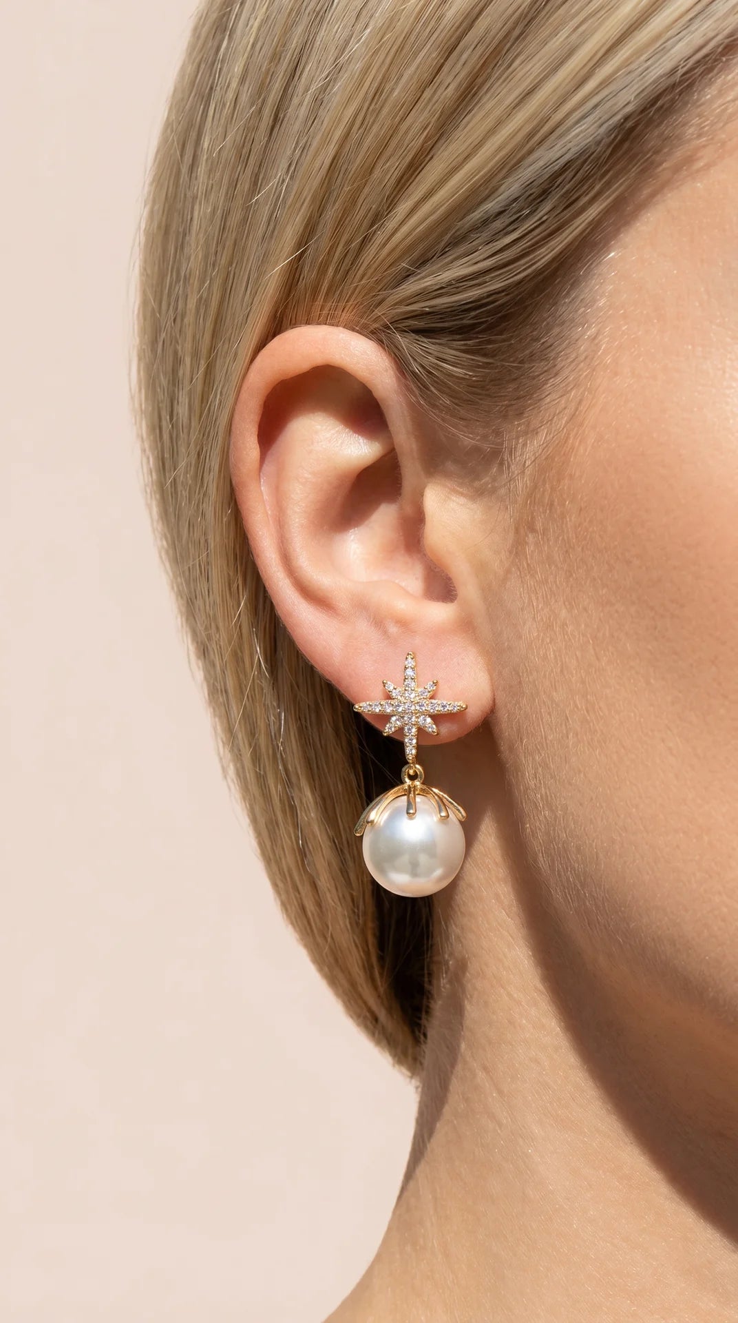 Crystal Star With Pearl Drop & Dangle Earrings