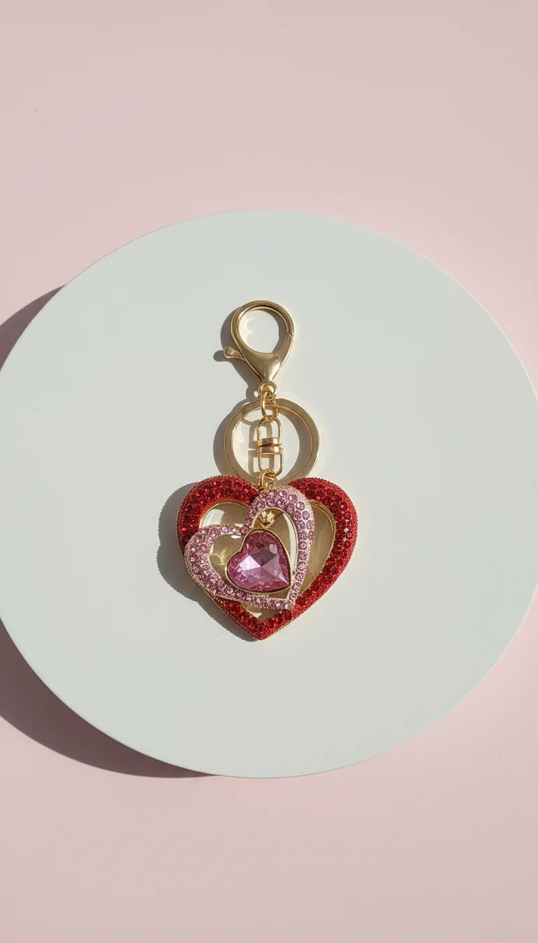Layered Heart Crystal Key Ring & Bag Charm