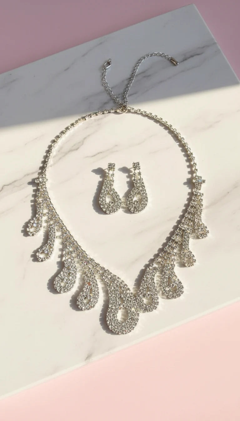 Crystal Drip Statement Necklace & Earrings Set