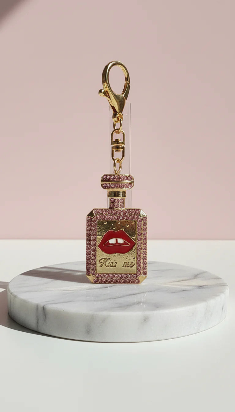 Perfume Bottle Kiss Me Crystal Key Ring & Bag Charm