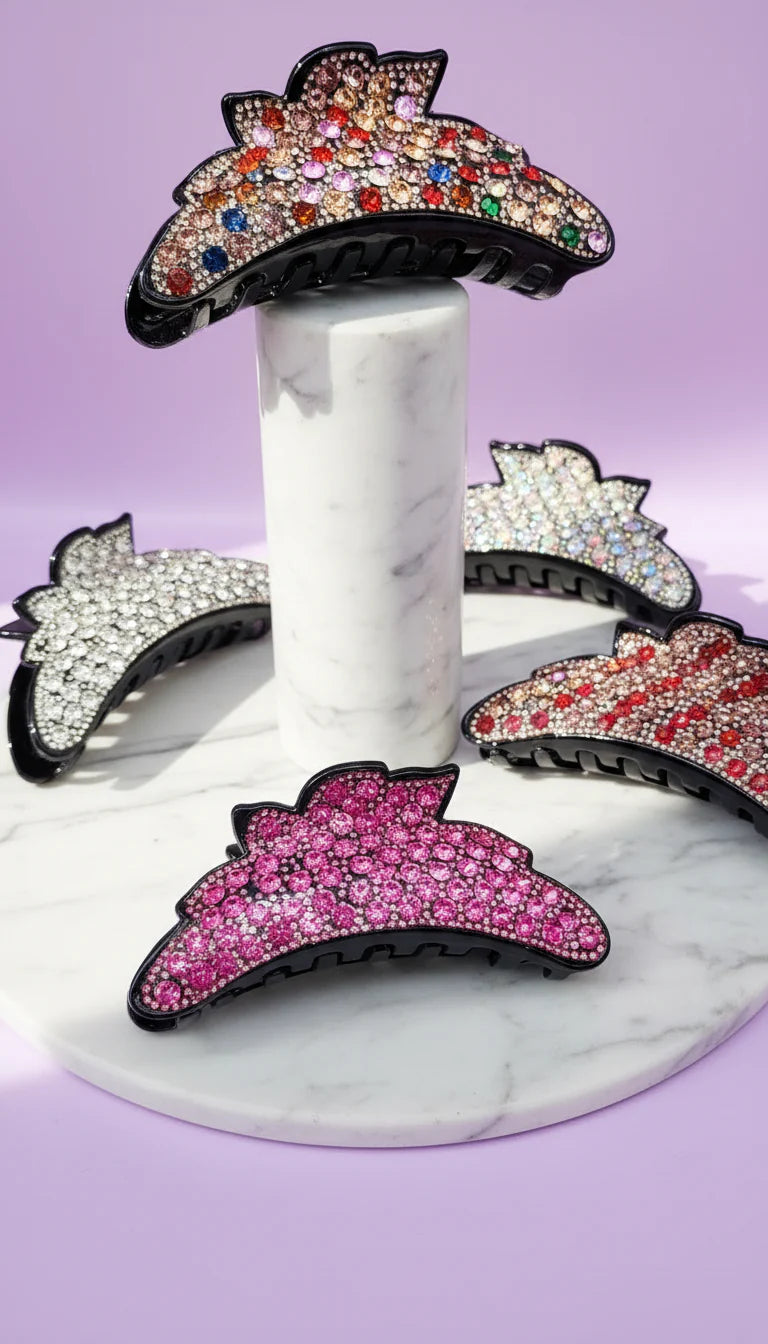 Scalloped Crystal Hair Clamps Pack of 12