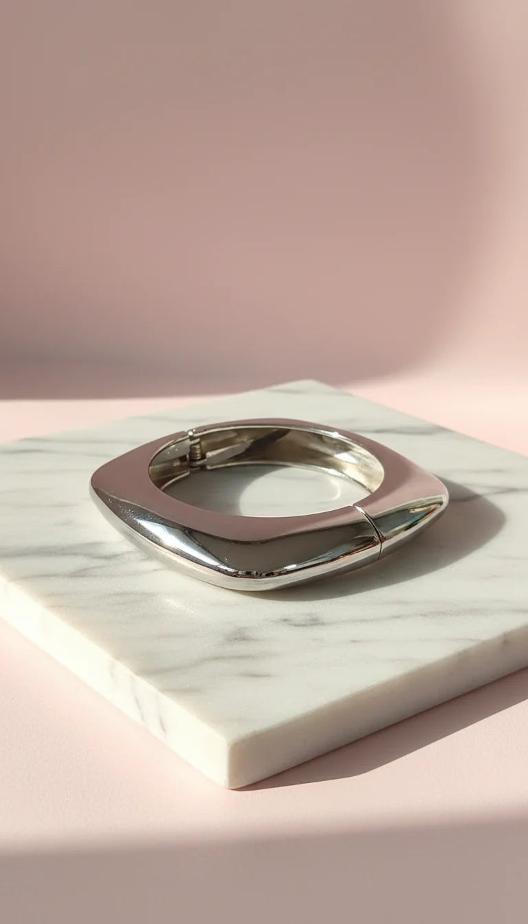 Square Chunky Melted Sculpted Statement Cuff Bangle