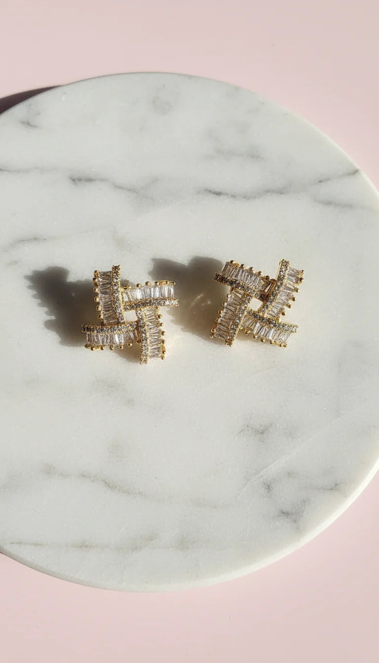 Twisted Baguette Cut Crystal Stud Earrings