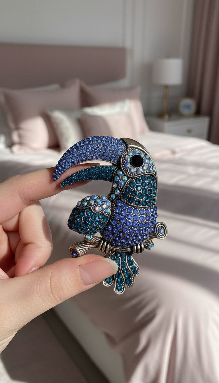 Toucan Bird Crystal Statement Brooch Pin