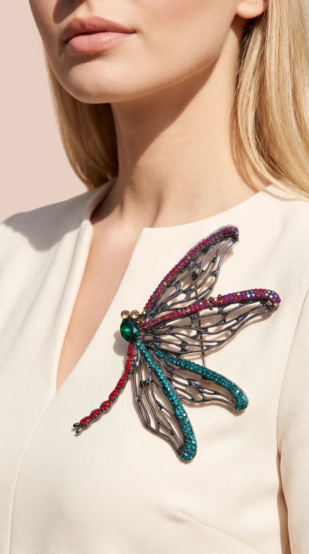 Rhinestone Dragonfly Statement Brooch
