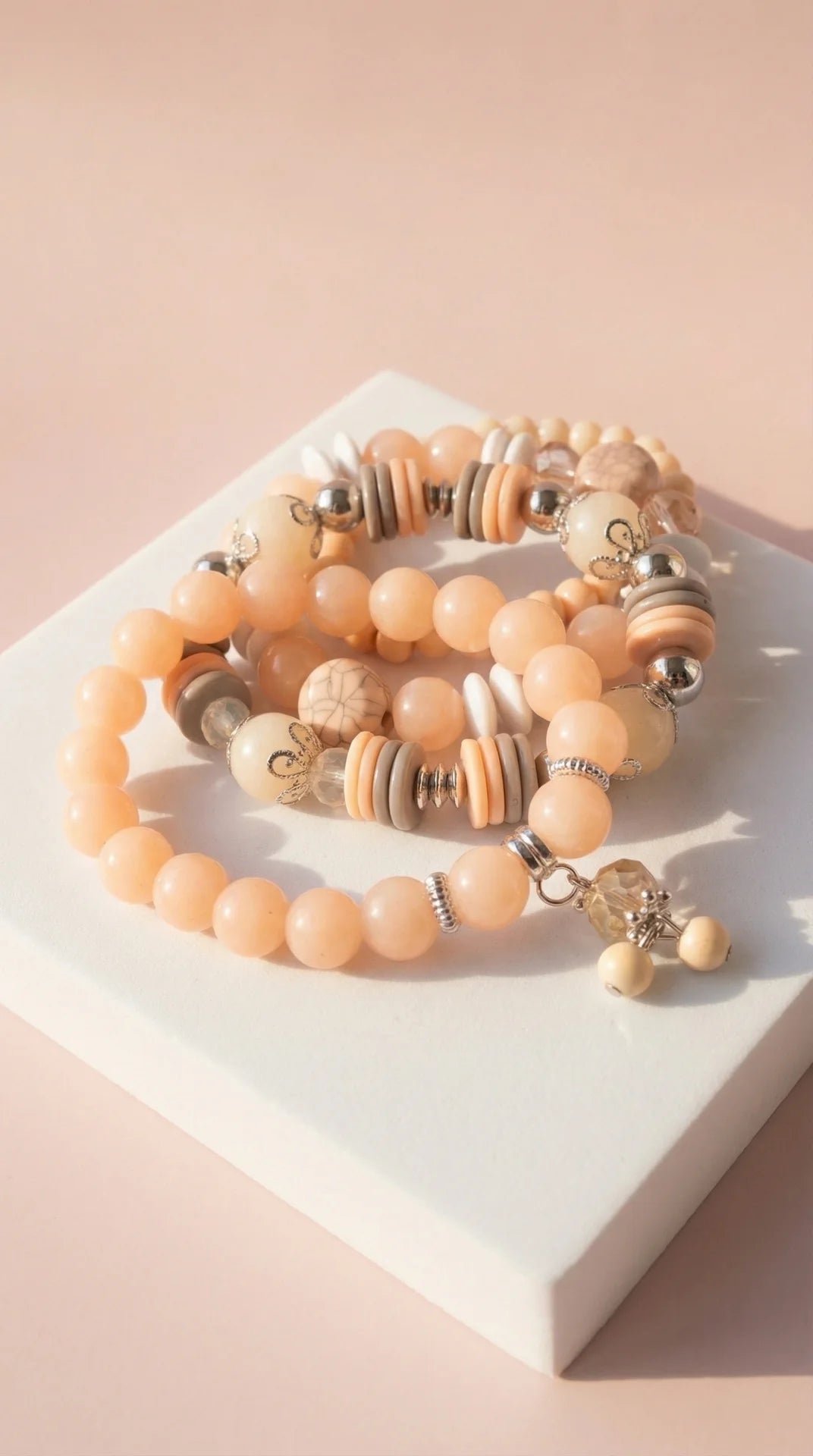 Crystal Charm Ceramic Beaded Bracelet Set