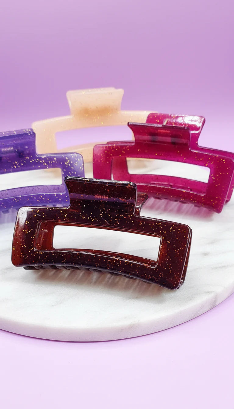 Glitter Acrylic Hair Clamps Pack of 12