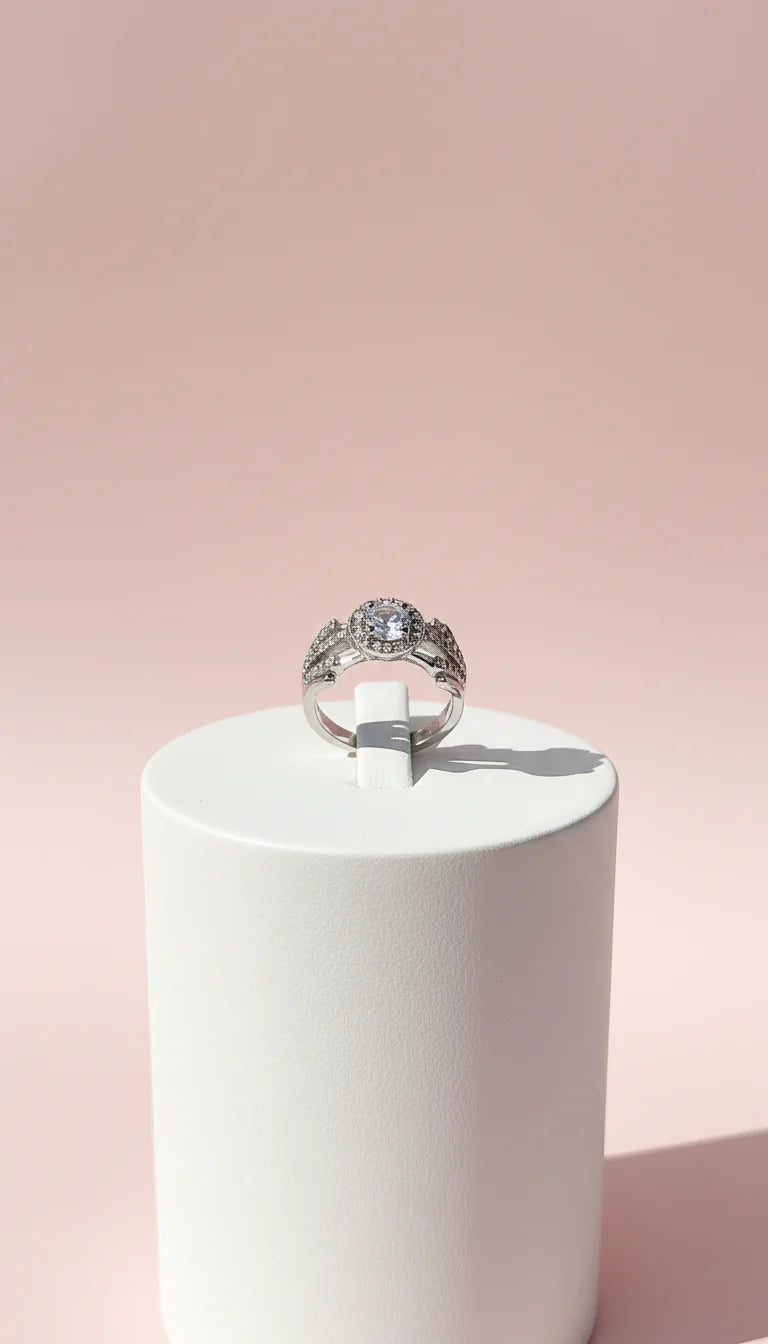 Silver Solitaire Crystal Ring Silver Box set of 12