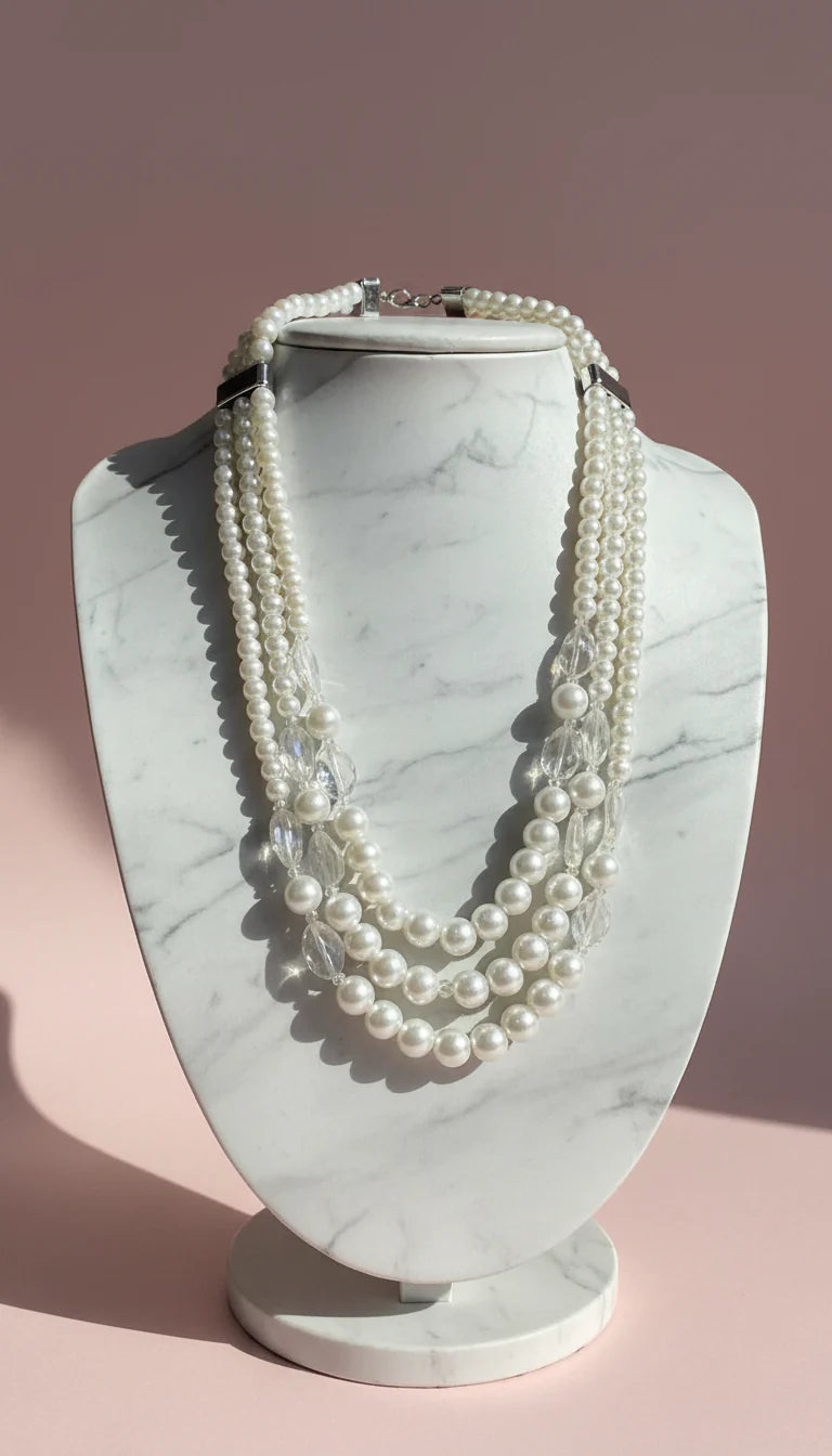 Pearl Multi Layered Necklace & Earrings Set
