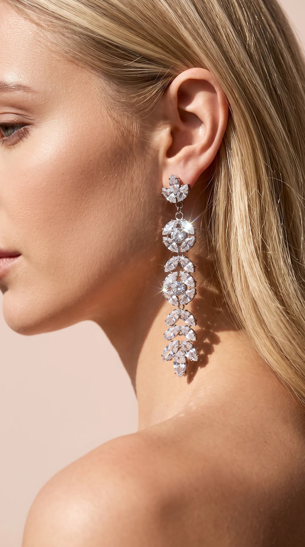 Crystal Leaf Drop Statement Earrings
