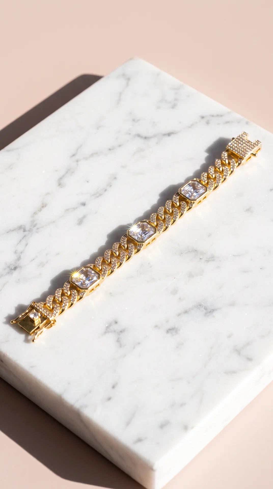 Emerald Cut Crystal Pave Cuban Link Statement Bracelet