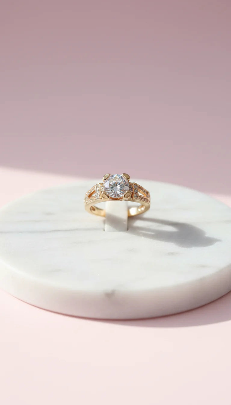 Round Cut Crystal Ring Gold Box set of 12