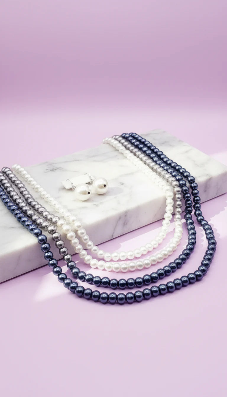 Pearl Multi Layer Necklace & Earrings Set