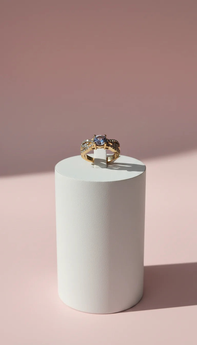 Wavey Band Solitaire Crystal Ring Gold Box set of 12