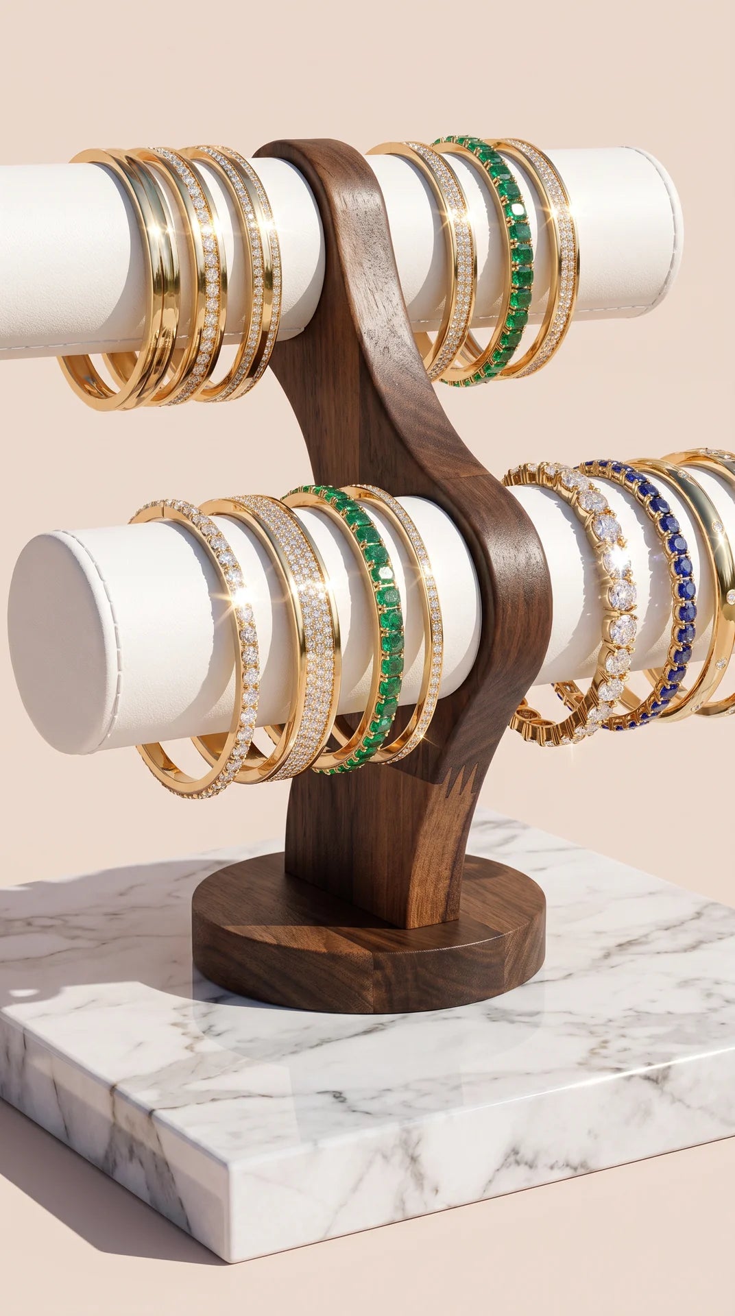 Luxe Dual-Tier Jewellery Display Stand – Wooden Bracelet & Watch Holder