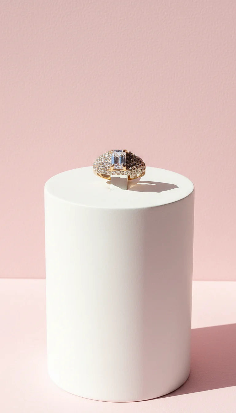 Oblong Cut Crystal Ring Silver Box set of 12