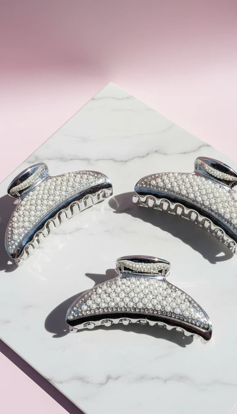 Crystal & Pearl Hair Clamps Pack of 12