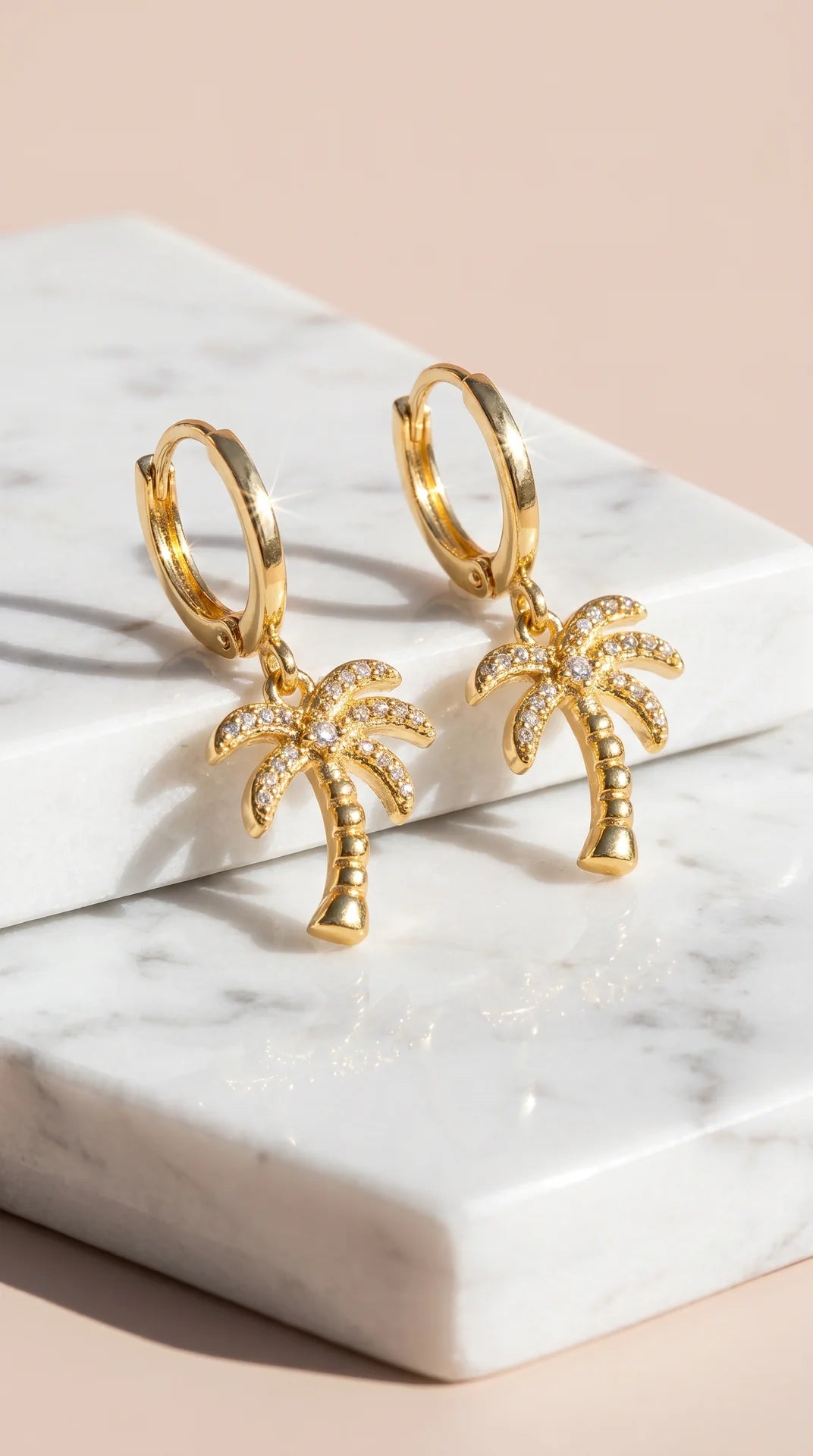 Palm Tree Crystal Huggie Hoop Drop & Dangle Earrings
