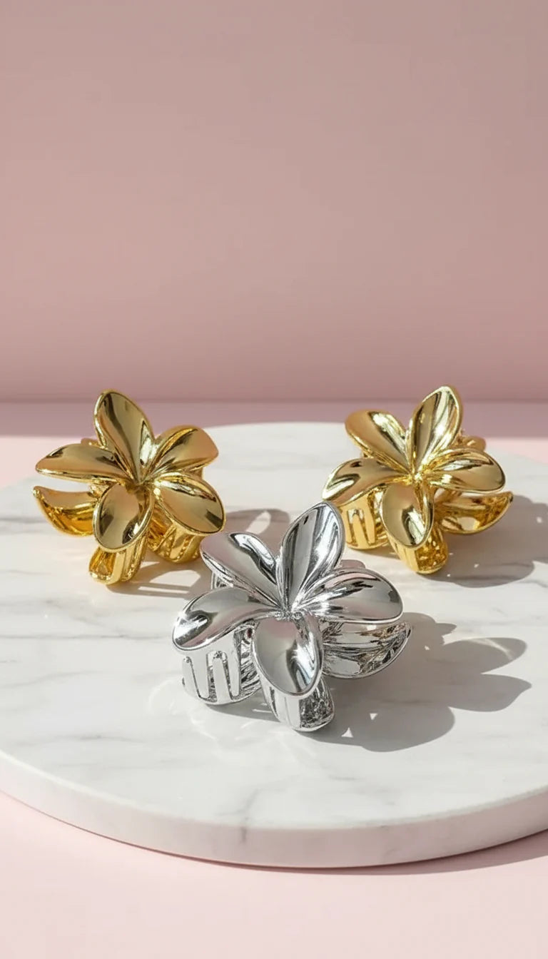 Metallic Flower Hair Clamps Pack of 12