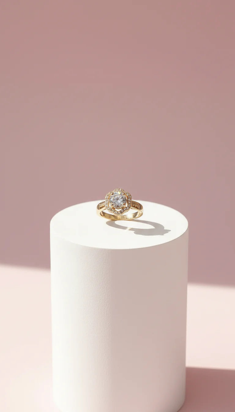 Gold Flower Round Cut Crystal Ring Gold Box set of 12