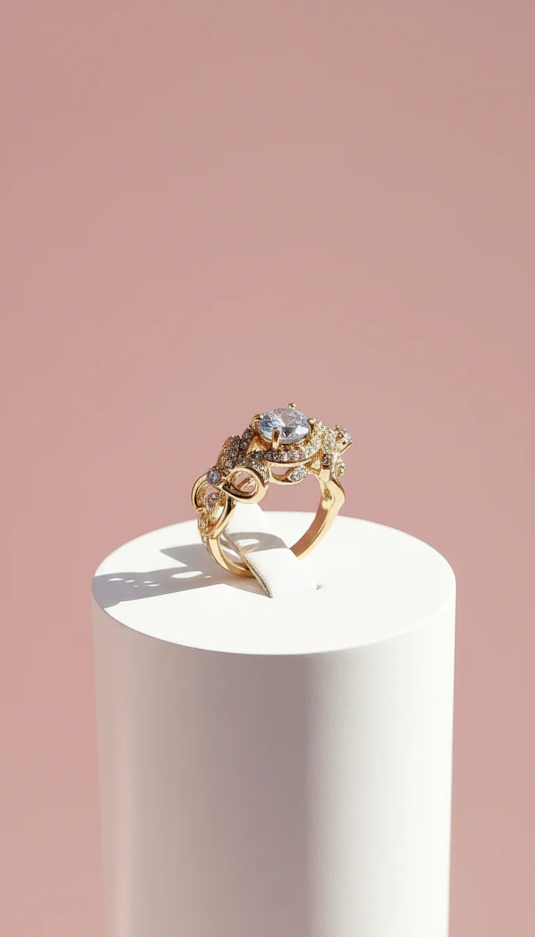 Gold Solitaire Crystal Ring Gold Box set of 12