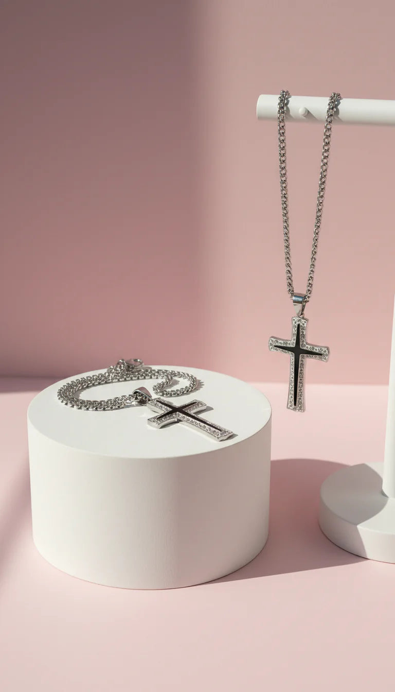 Waterproof Silver Stainless Steel Cross Necklace Pendant