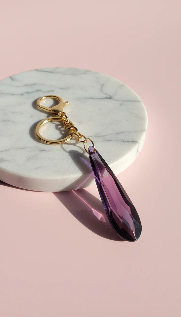 Faceted Glass Tear Drop KeyRing